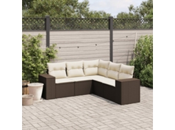 Vidaxl 5 Pcs Conjunto Sofás P/ Jardim C/ Almofadões Vime Pe Castanho