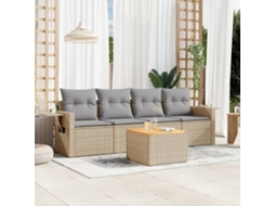 Vidaxl 5 Pcs Conjunto De Sofás P/ Jardim Com Almofadões Vime Pe Bege