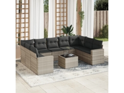 Vidaxl 10 Pcs Conj. Sofás Jardim Com Almofadões Vime Pe Cinzento-claro