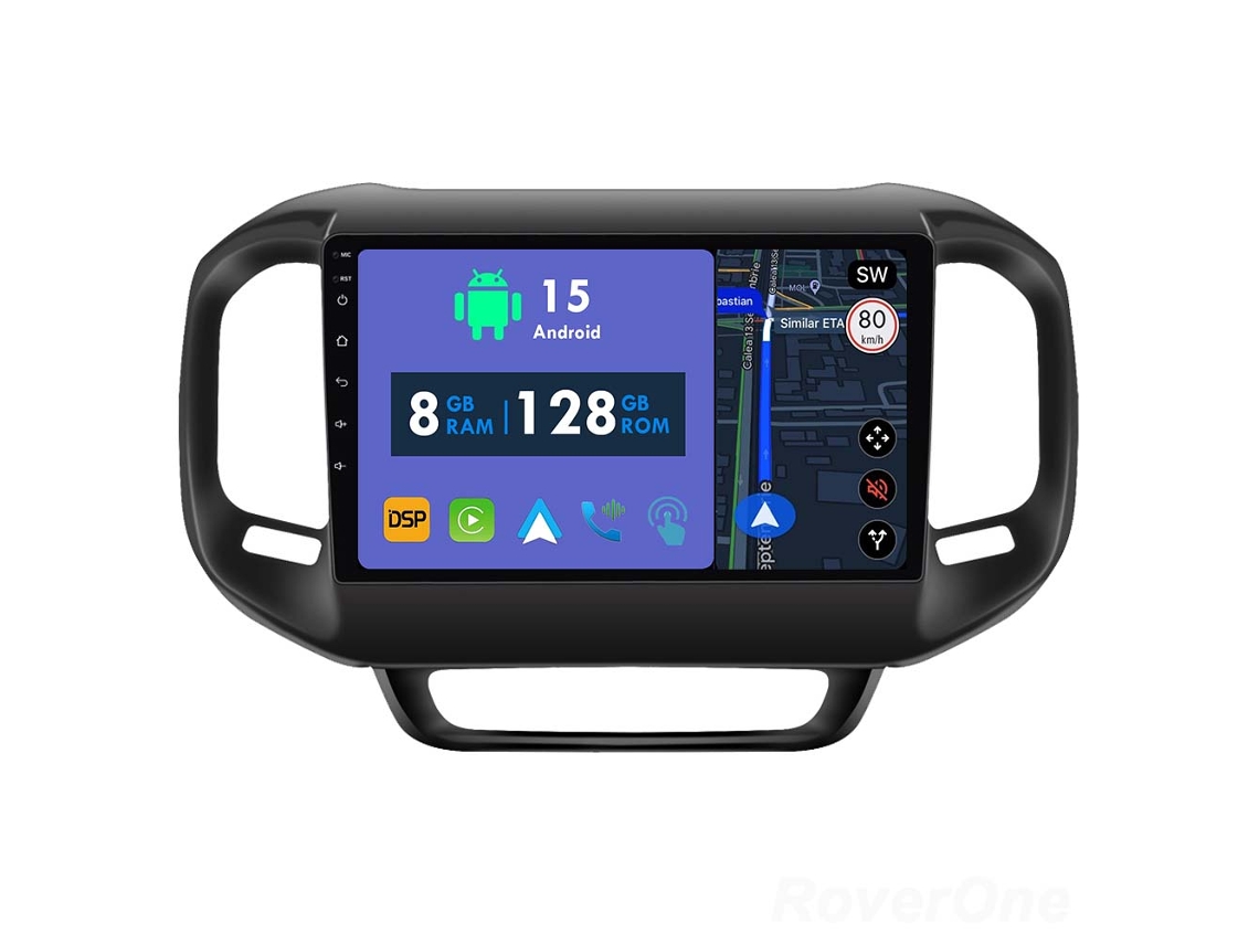 Auto Rádio Carro Bluetooth Autoradio 8GB RAM 128G ROM CarPlay Navegação GPS Ecrã Táctil RoverOne para Fiat Toro 2017-2021  