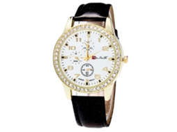 Relógio de casal Zhoulianfa Quartz com pulseira de couro PU e strass (preto)