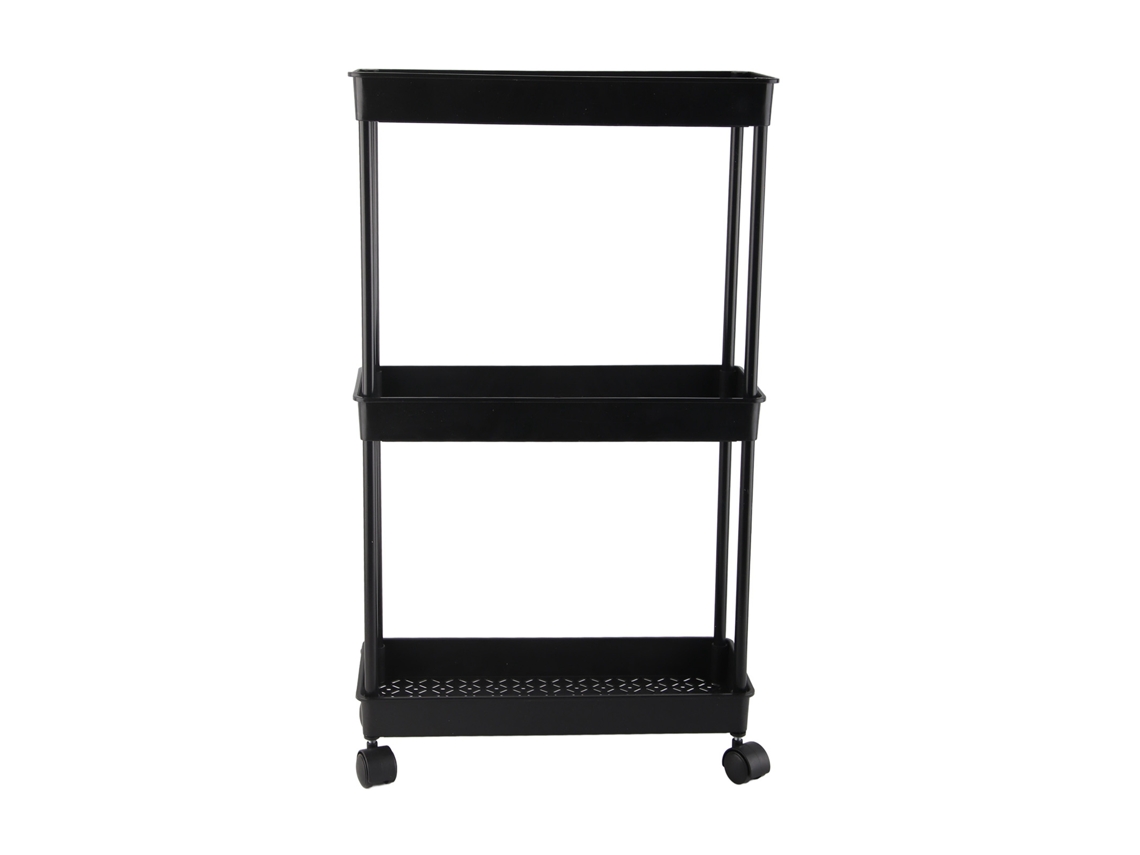 Prateleira Móvel Preta De 3 Camadas, 15 Cm De Largura, Economiza Espaço, Amplamente Usada, Carrinho Utilitário De Plástico Estável E Com Rodinhas Para