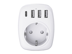 Adaptador De Viagem Ue/reino Unido, 4 Portas Usb, Branco, Voltman