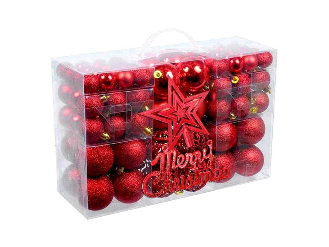 100 Enfeites De Natal Para Árvore Com Estrelas No Topo, Bolas De Plástico Ocas E Pingente De Bola Para Árvore De Natal. Aquaforge