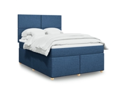 Vidaxl Cama Com Molas/colchão 140x200 Cm Tecido Azul
