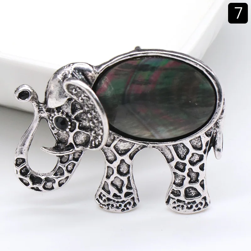 Colar Com Pingente De Elefante Em Pedra De Cristal Natural (preta), Broche Vintage De Elefante.
