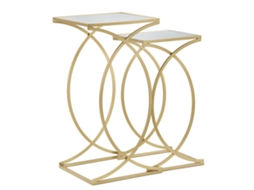 Mesa De Centro Mf541, Metal, Ouro, 35x35x70 Cm, Epikasa