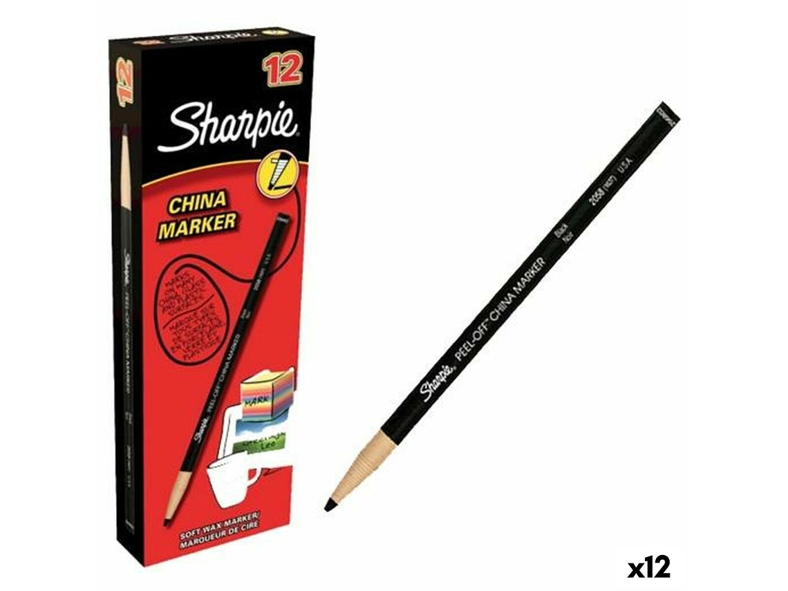 Marcador SHARPIE China Permanente Preto 12 Peças 12 Unidades