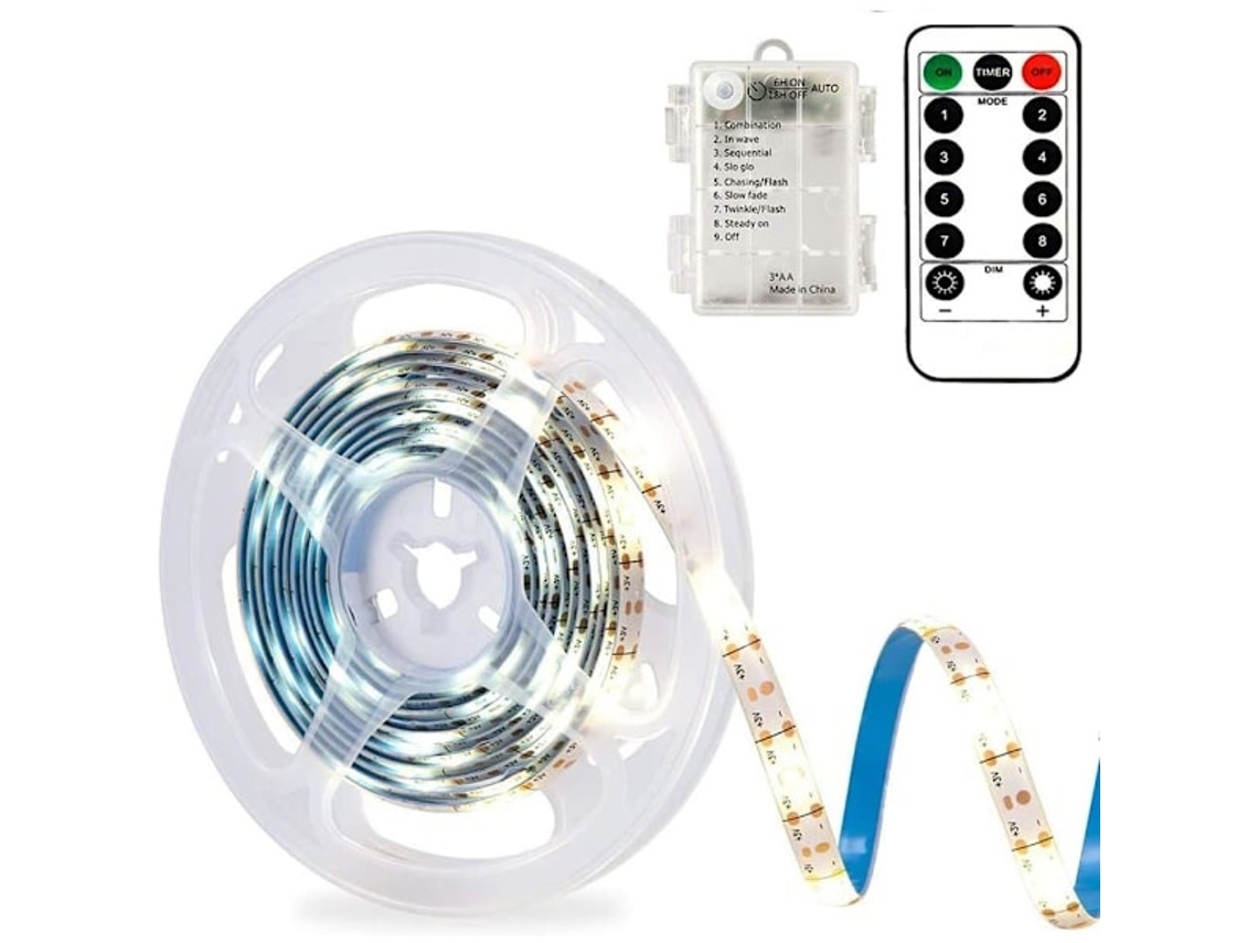 Fita Led 3 M A Pilhas Com Comando Autoadesiva Flexível Para Quarto E Cozinha - Lurelia
