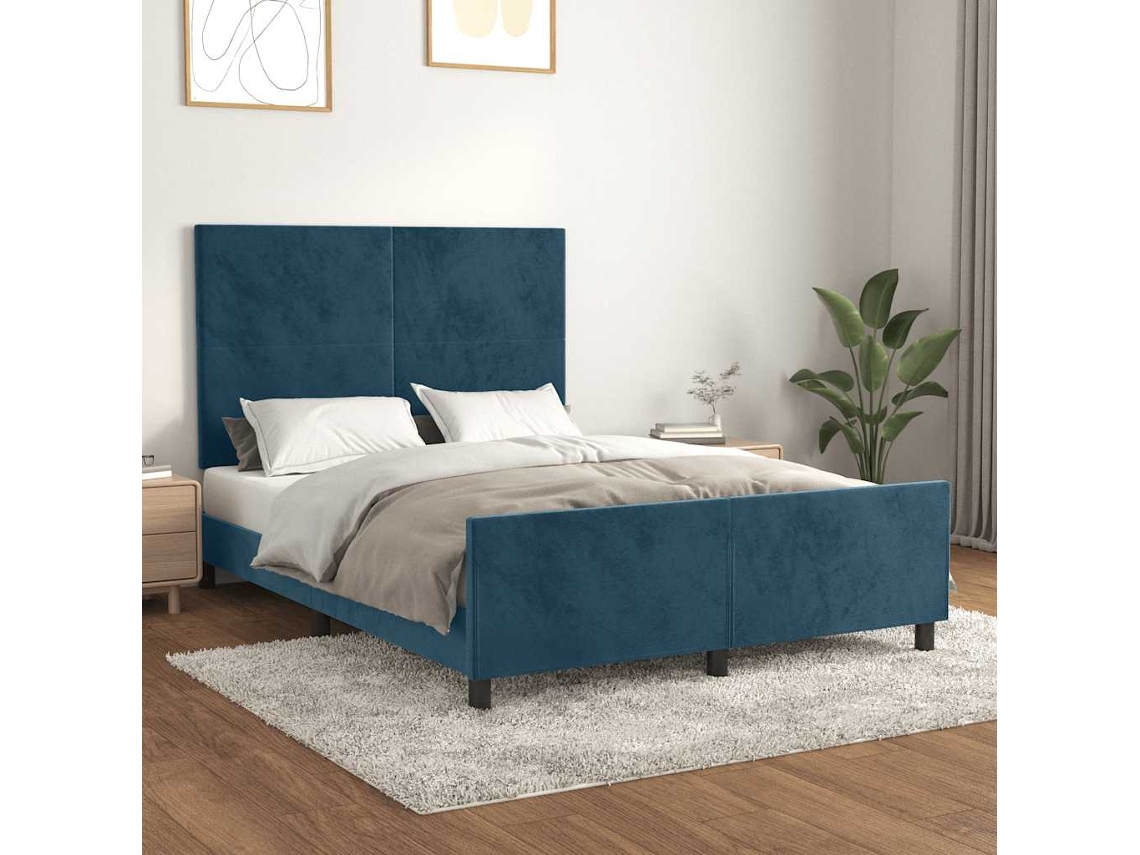 Vidaxl Estrutura De Cama Sem Colchão 140x200 Cm Veludo Azul-escuro