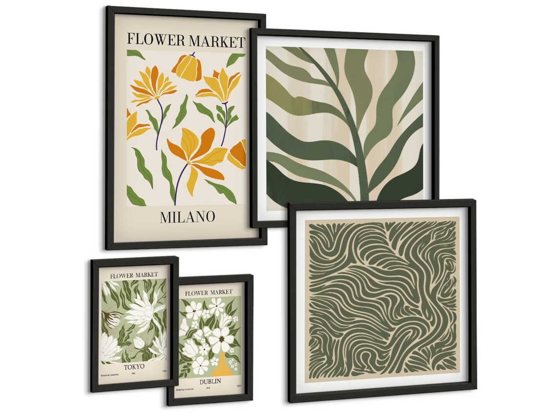 Composição De Quadros Na Parede Plantas Rústicas Em Vasos Moldura Preta Imagens Para Um Quarto Infantil Espelharte (conjunto De 5 Imagens)