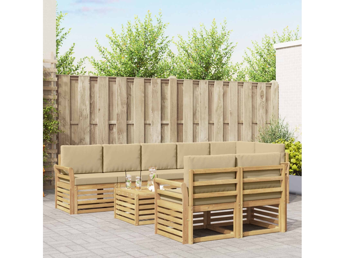 Vidaxl Conjunto De Sofás Para Exterior 9 Unid. Branco E Bege Poliéster
