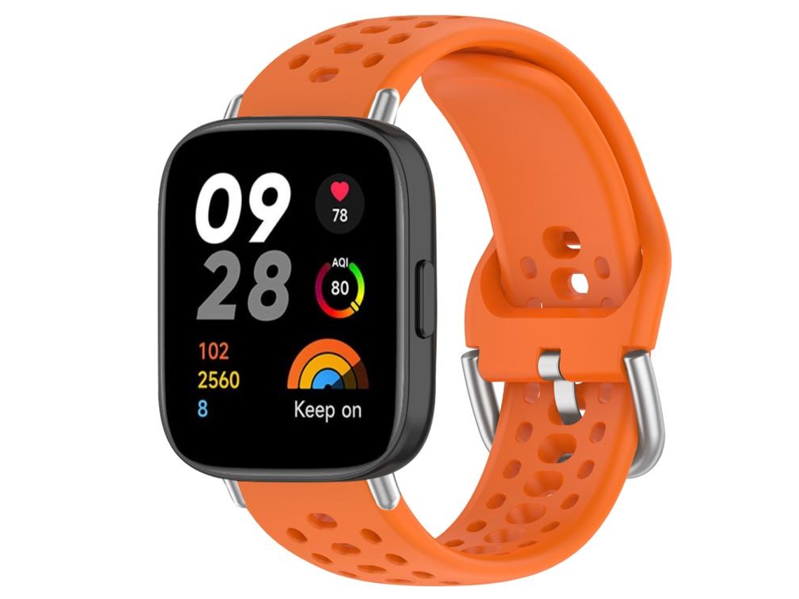 Bracelete para Redmi Watch 3 XIAOMOYU em silicone esportivo com fivela prateada laranja