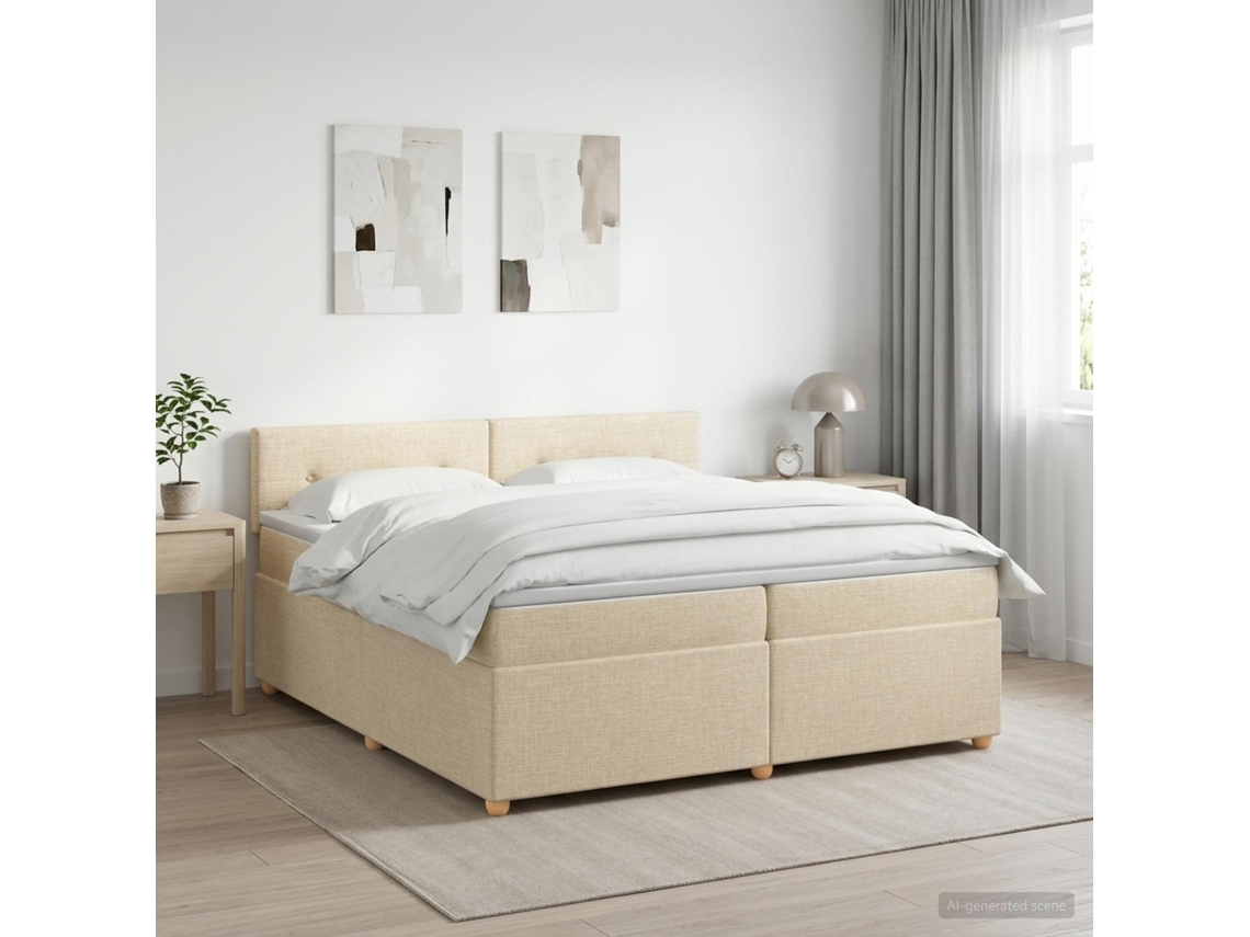 Vidaxl Cama Box Spring Com Colchão Creme 200 X 200 Cm Tecido