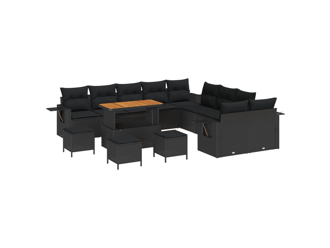 Conjunto 14 Conjunto De Móveis De Jardim Vidaxl Preto Vime Pe (110 X 55 X 71 Cm)
