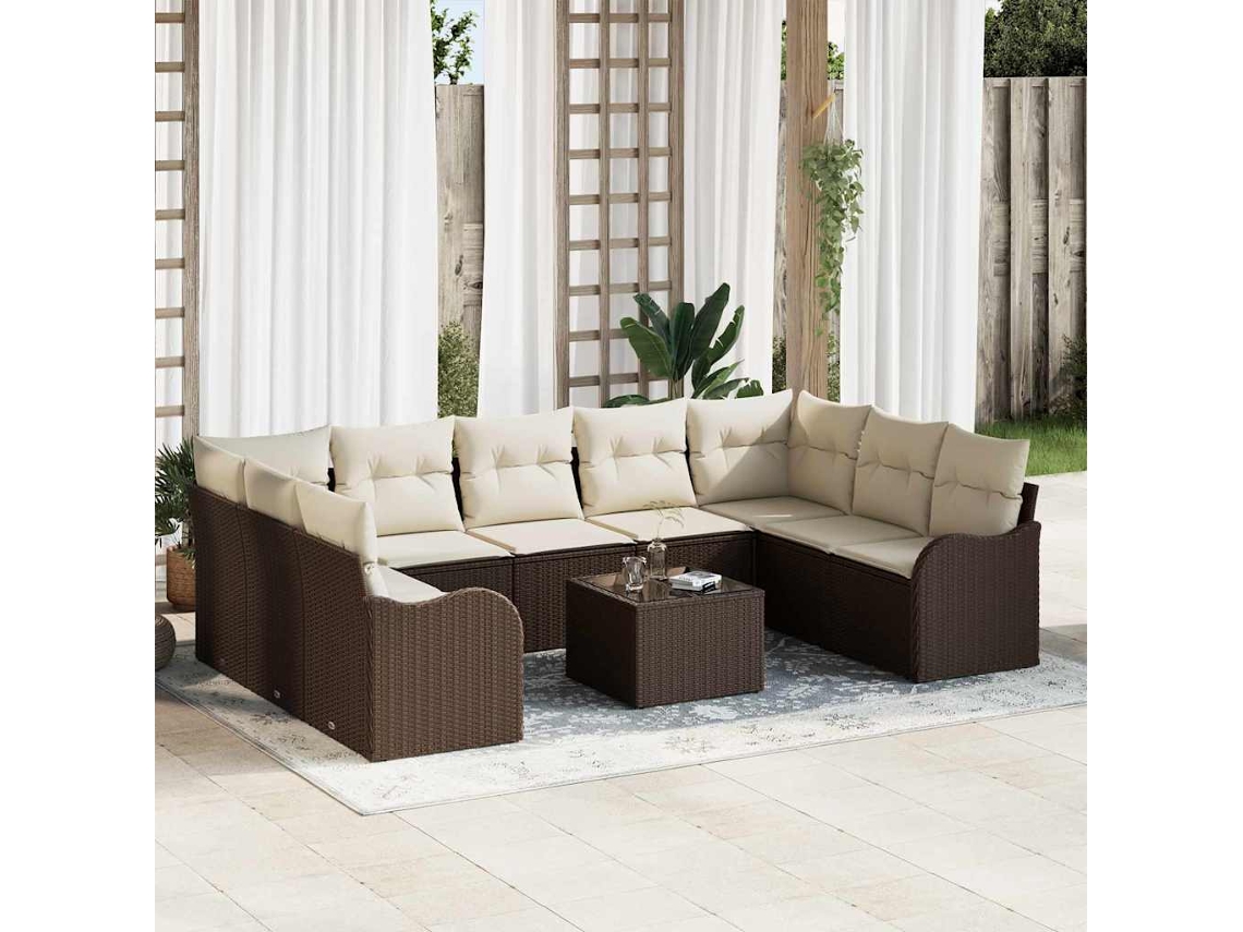 Vidaxl Conjunto De Sofá De Jardim 10 Unid. Marrom E Branco Vime Pe