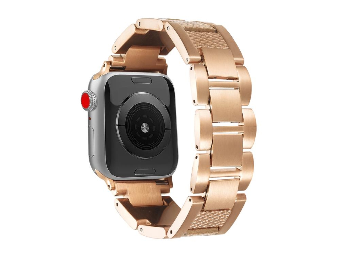 Bracelete para Apple Watch 46/49/45/44mm Aço Inoxidável com 3 Elos e Rosca Ondulada Ouro Rosa XIAOMOYU