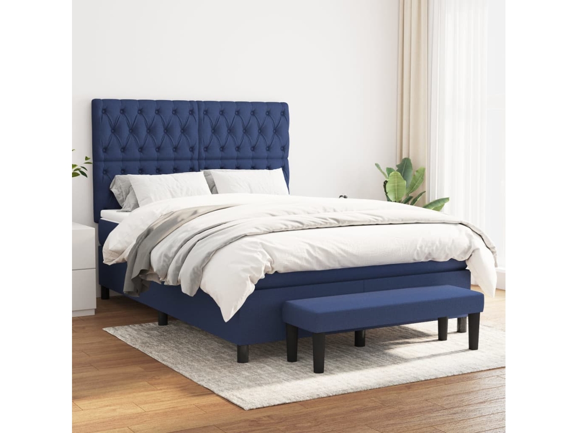 Vidaxl Cama Com Molas/colchão 140x190 Cm Tecido Azul