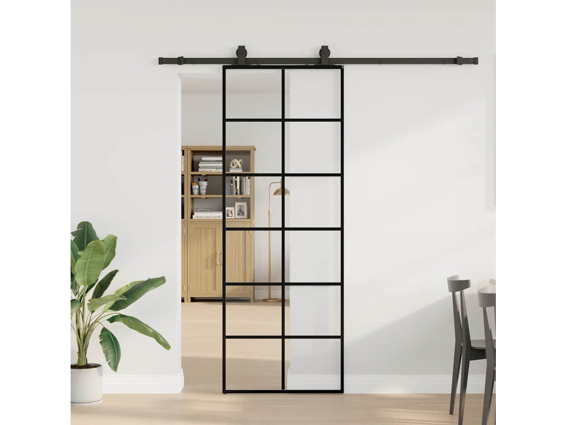 Vidaxl Porta Deslizante C/ Conj. Ferragens 76x205cm Vidro Esg Preto