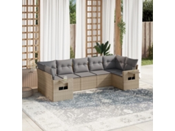 Vidaxl 7 Pcs Conjunto De Sofás P/ Jardim Com Almofadões Vime Pe Bege