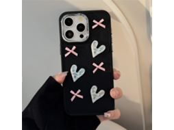 Capa Para Iphone 17 Air Preta E Rosa Com Nó, Coração Branco, Laço Delicado, Design Tridimensional E Suave.
