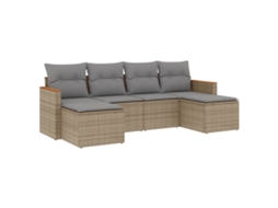 Conjunto de 6 Sofás Jardim com Almofadões Vime Pe Bege Misturado MAISON EXCLUSIVE