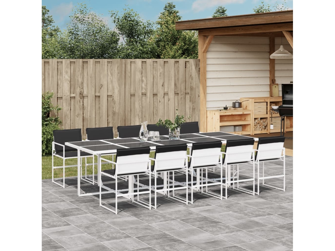 Vidaxl 11 Pcs Conj. De Jantar P/ Jardim C/ Almofadões Textilene Branco