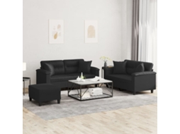 Vidaxl 3 Pcs Conjunto De Sofás Com Almofadas Couro Artificial Preto