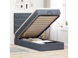 Estrutura cama otomana colchões 90x190cm veludo cinzento escuro