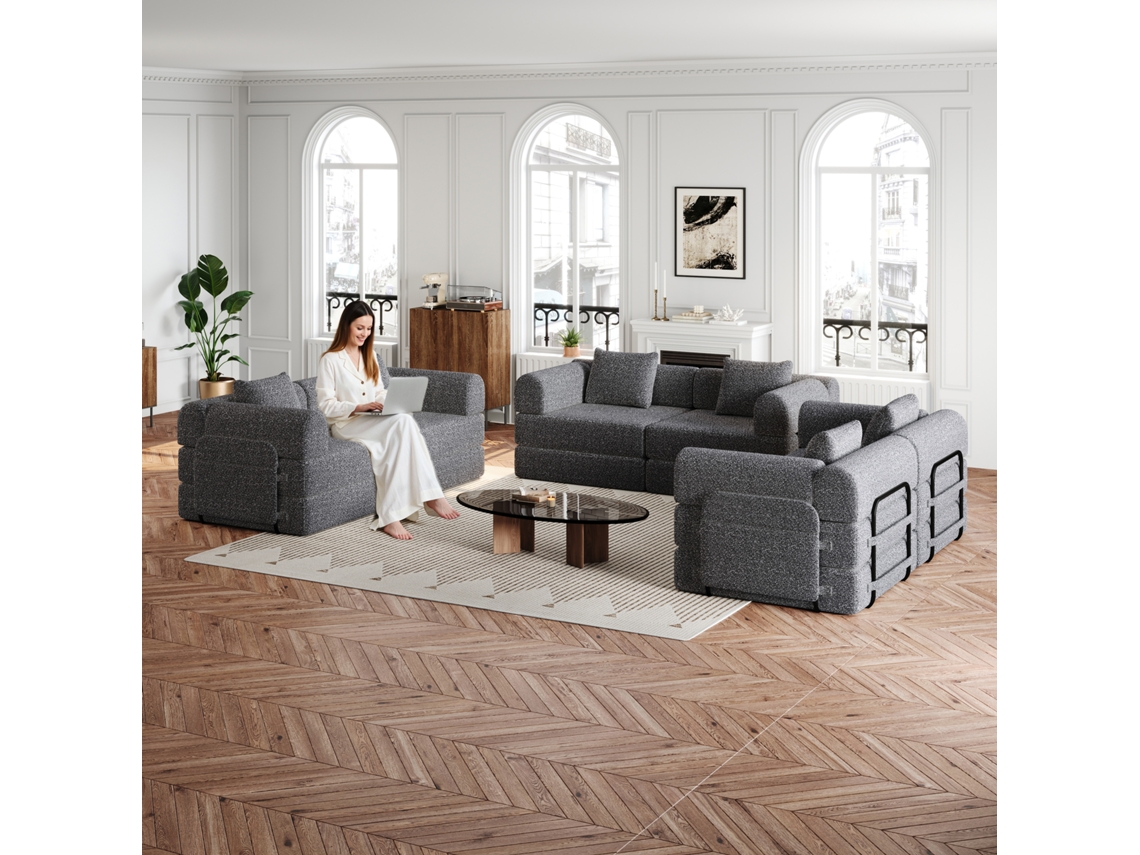 Sofá-cama, Em Chenille, Com Espaço De Arrumação, Para Sala De Estar, Cinza