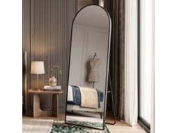 Lazyspace Espelho De Corpo Inteiro Arquivado 177x77 Cm Com Moldura De Alumínio E Suporte Dobrável - Preto
