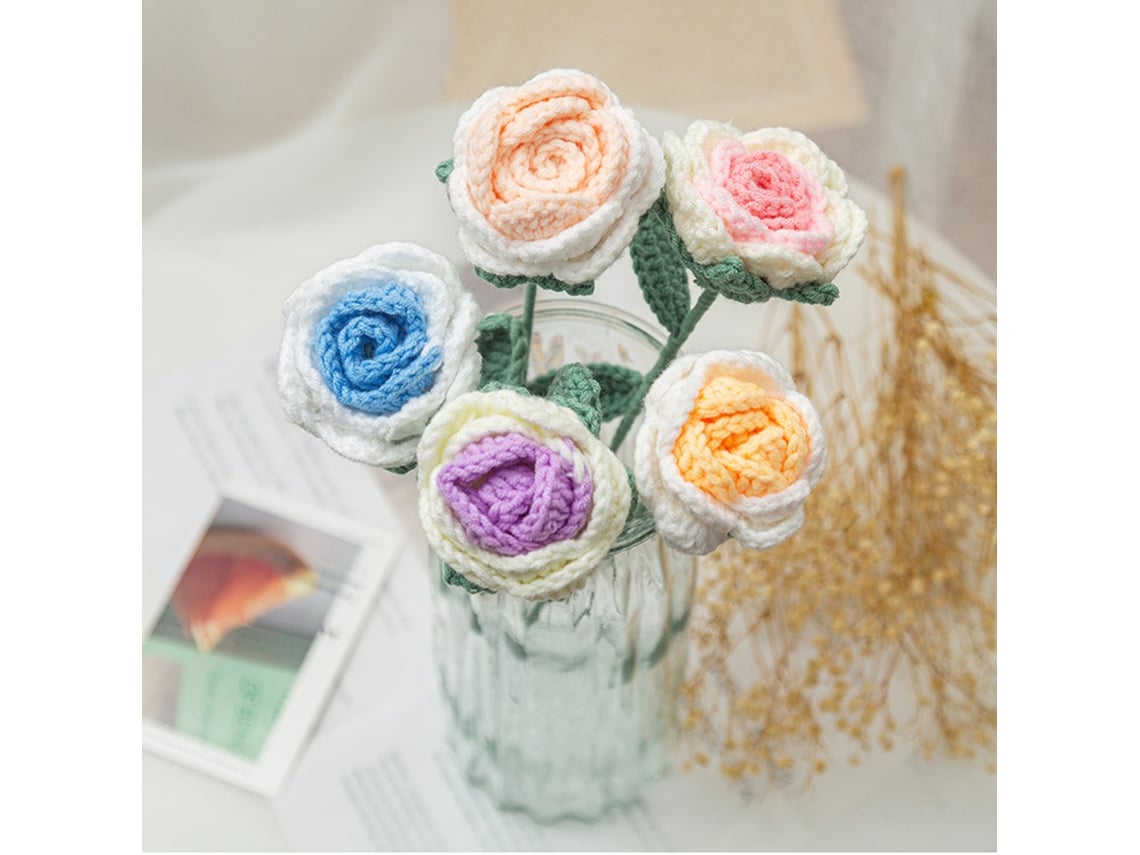 Buquê De Rosas De Lã Em Beige Rosado Gradiente Tecido À Mão, Eoocoo