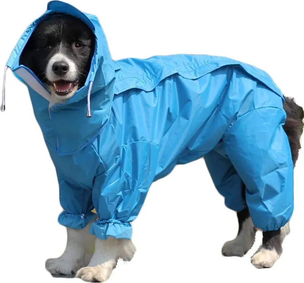 Impermeável Para Cão Com Capuz Removível Ajustável Azul