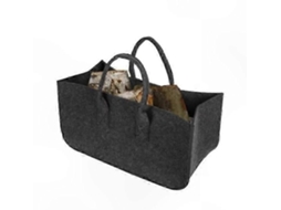 Saco De Armazenamento Grande Em Feltro Cinza Escuro Com Alças, Cesto Dobrável De Madeira Para Compras, Camping E Organização Doméstica, 50x25x25cm