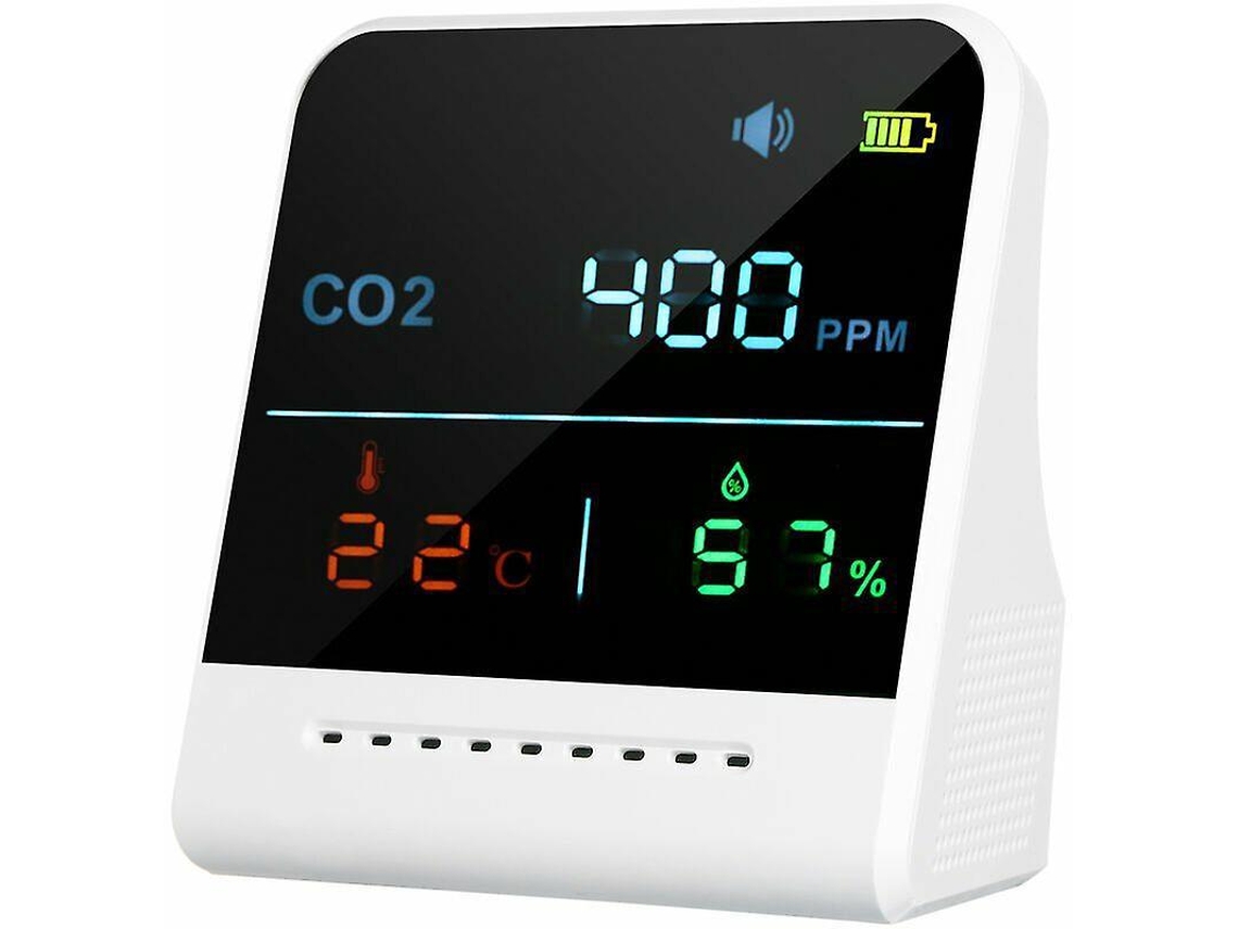 Medidor De Qualidade Do Ar Com Alarme De Co2, Detector, Tela Lcd, Temperatura Interna, Umidade, 1000mah, Recarregável Branco, Tipo 2 Slowmoose