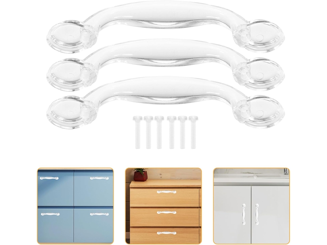 Conjunto De 6 Puxadores Plástico Transparente Para Móveis E Cômodas, Fácil Instalação Em Armários