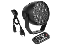 Foco de palco de 18 LEDs com controlo remoto, 7 cores, para KTV, bares, festas e discotecas