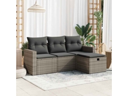 Vidaxl 4 Pcs Conjunto Sofás De Jardim C/ Almofadões Vime Pe Cinzento