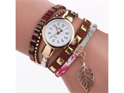 Relógio Feminino De Pulso Com Pulseira De Quartzo E Pingente Em Formato De Folha.