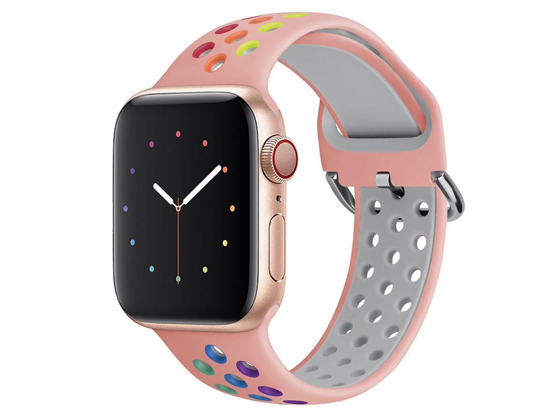 Pulseira de Silicone Halinuia para Apple Watch Series 10/11 , Design Esportivo Respirável. Rosa Arco íris (42 49 Mm)