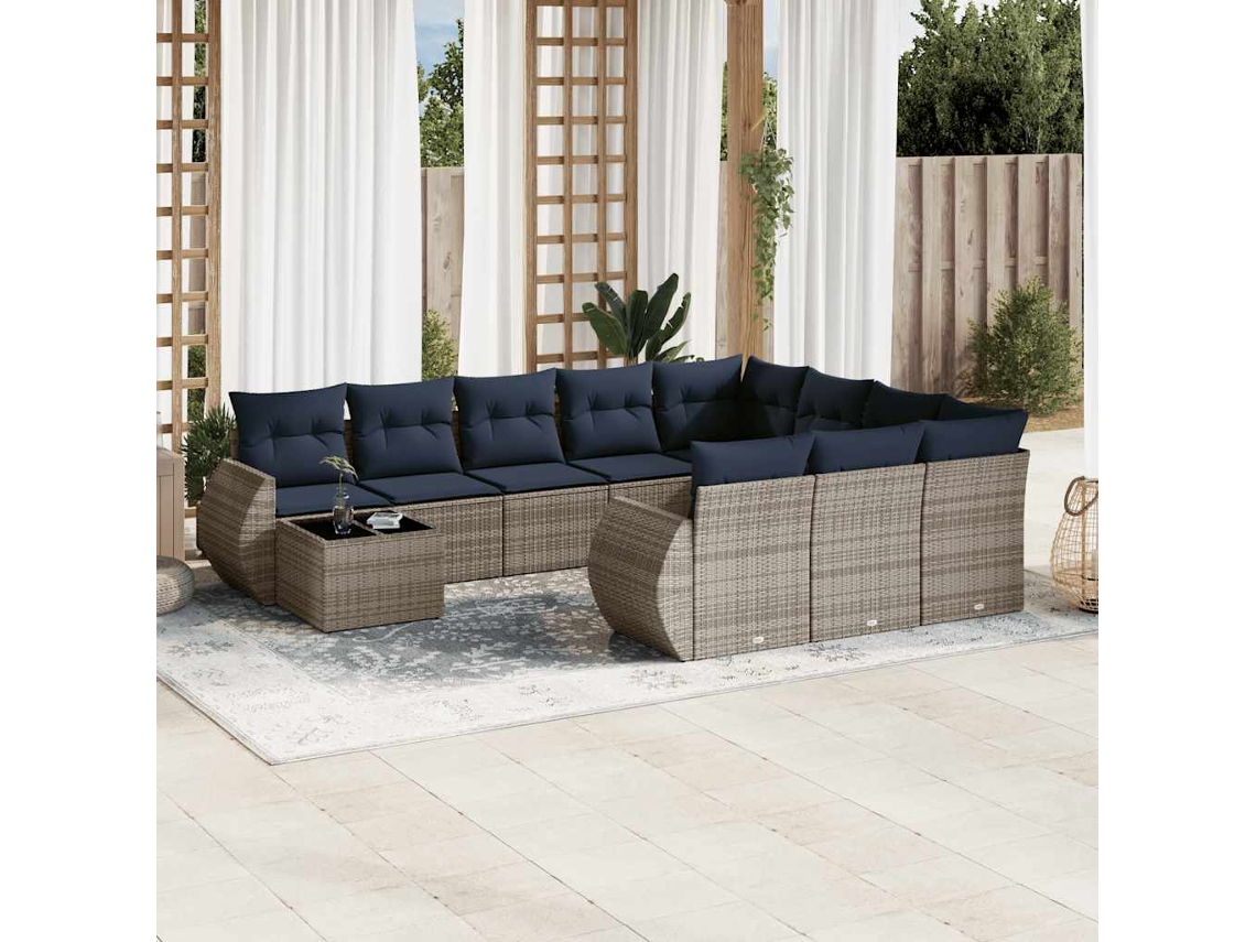 Vidaxl Conjunto De Sofá De Jardim Com 11 Peças E Almofadas Em Rattan Sintético Cinza