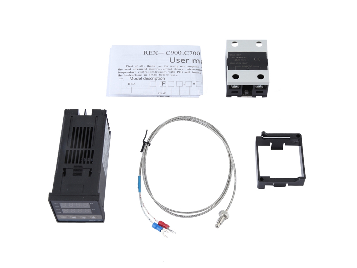 Kit Controlador de Temperatura pid 0 400°c com ssr 40a e sonda tipo k m6 1m 110 240v ac