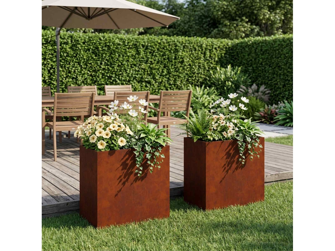 Vidaxl Vaso De Jardim 2 Unid. Ferro Enferrujado 50 X 30 X 50 Cm