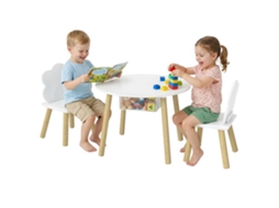 Conjunto De Mesa Infantil Com Cadeiras E Espaço Para Armazenamento, 3 Peças, Em Branco E Natural, Para Salas De Jogos E Quartos
