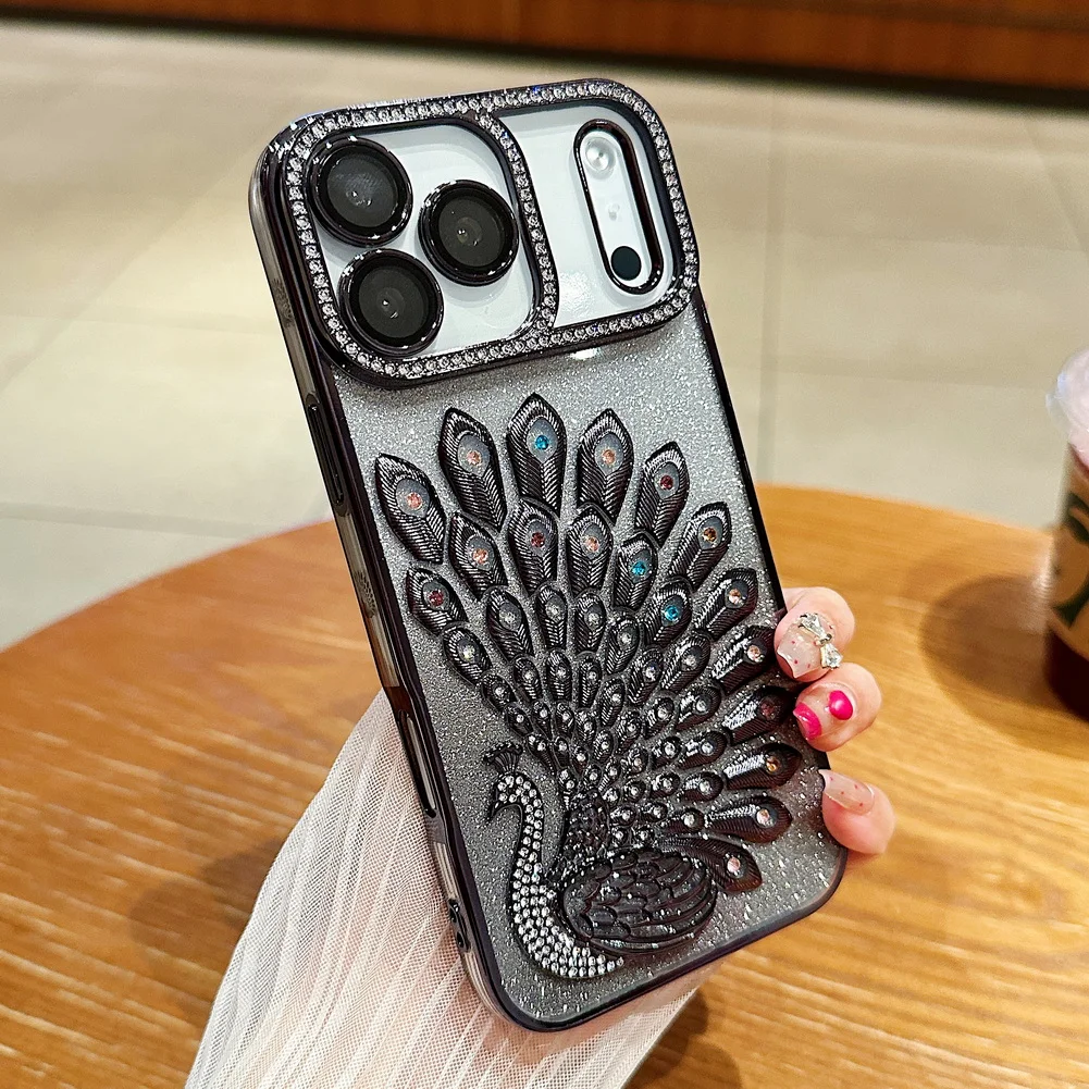 (preto 17 Promax) Capa Para Celular Com Anel De Lente Com Glitter E Moldura Cromada