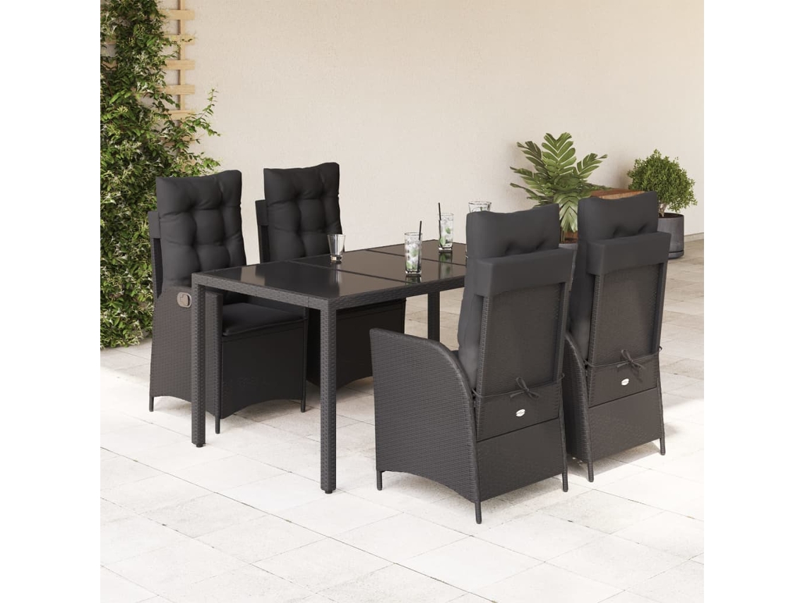 Conjunto 5 Peças Jantar P/ Jardim C/ Almofadões Vime Pe Preto Dkd Home Decor