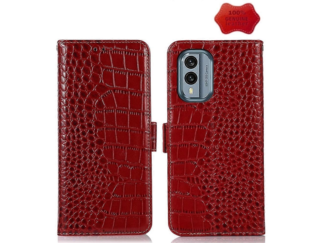Capa De Celular Em Couro De Crocodilo Com Camada Superior De Couro Bovino Para Nokia X30 5g