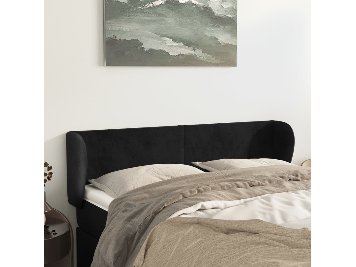 Cabeceira de cama c/ abas veludo 147x23x78/88 cm preto
