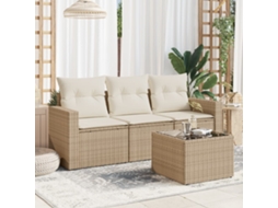 Vidaxl 4 Pcs Conjunto De Sofás Para Jardim C/ Almofadões Vime Pe Bege