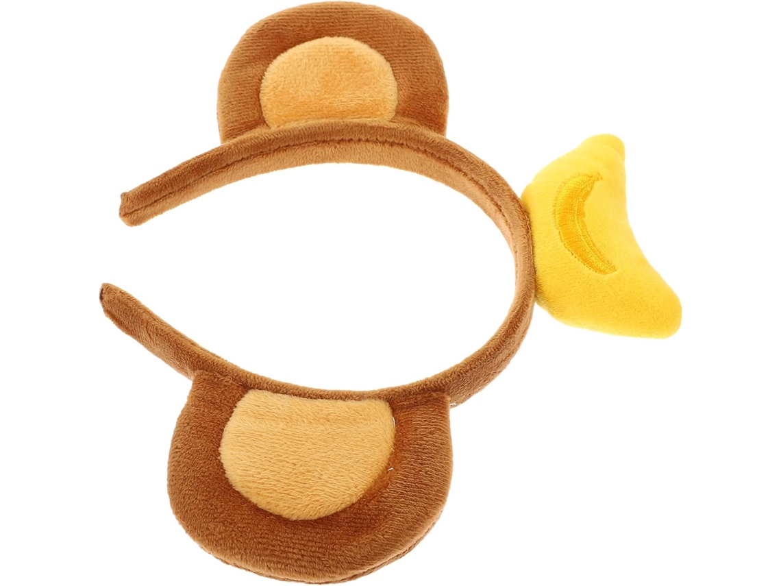 Tiara Fofa Com Orelhas De Macaco E Banana Em Tecido Marrom, Leve E